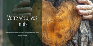 Vos mots, votre vécu, illustration des articles de témoignages. Image d'un coeur sculptés dans un arbre, avec des mains le tenant.