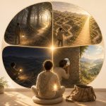 Emotion perturbatrice / klesha de l'ignorance, illustration du cours privé extensif, mettant en scène le fait d'être dans le noir et de ne rien distinguer, le doute avez-vous plusieurs chemins dont on ne sait lequel emprunter, regarder par un petit trou alors que l'immensité est bien plus grande, Ne pas savoir comment avancer.
