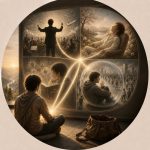 Emotion perturbatrice / klesha de l'orgueil, illustration du cours privé mettant en scène l'enferment dans notre bulle et notre quant à soi, l'illusion de croire en un soi chef d'orchestre de sa vie, le besoin de se raconter son histoire et de la rendre toujours meilleure, la complaisance dans la béatitude et le bien-être